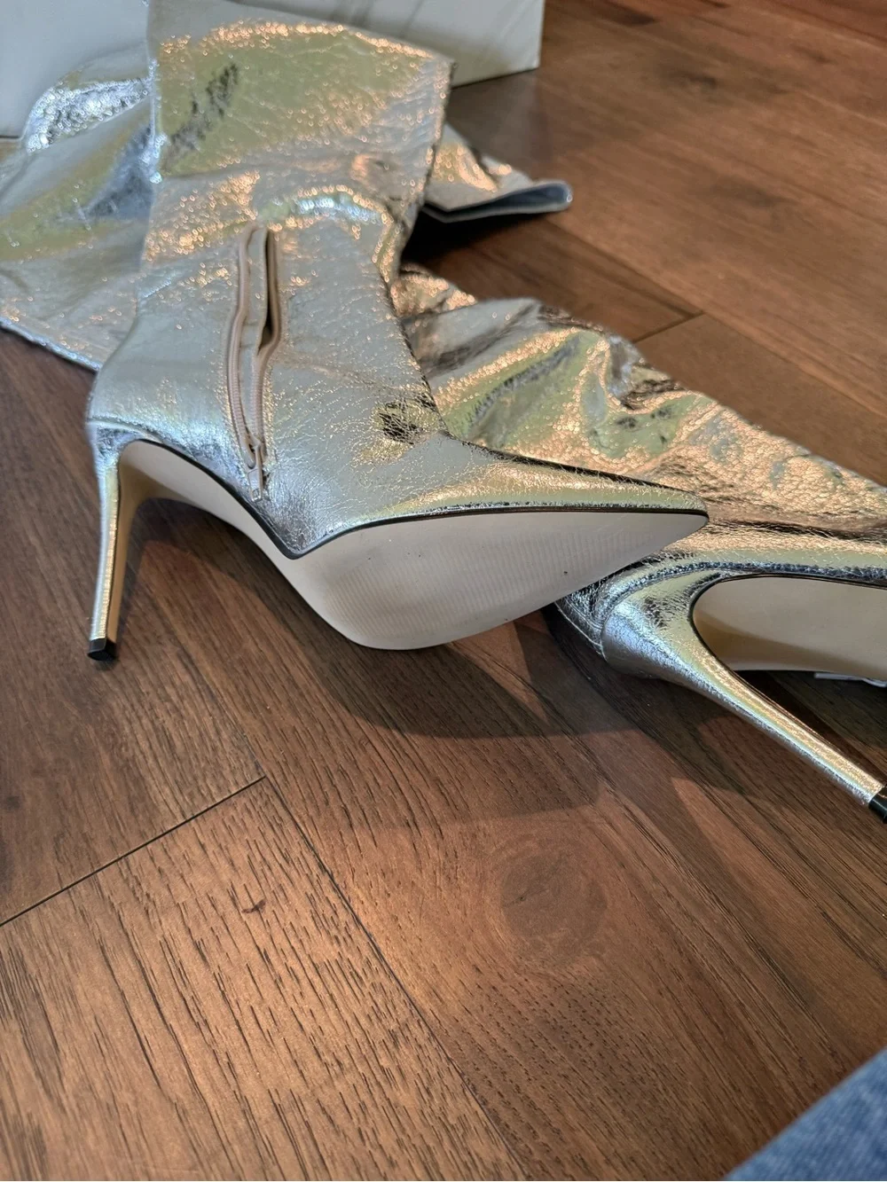 Steve Madden Metallic Silver Over-the-Knee Stiletto Boot